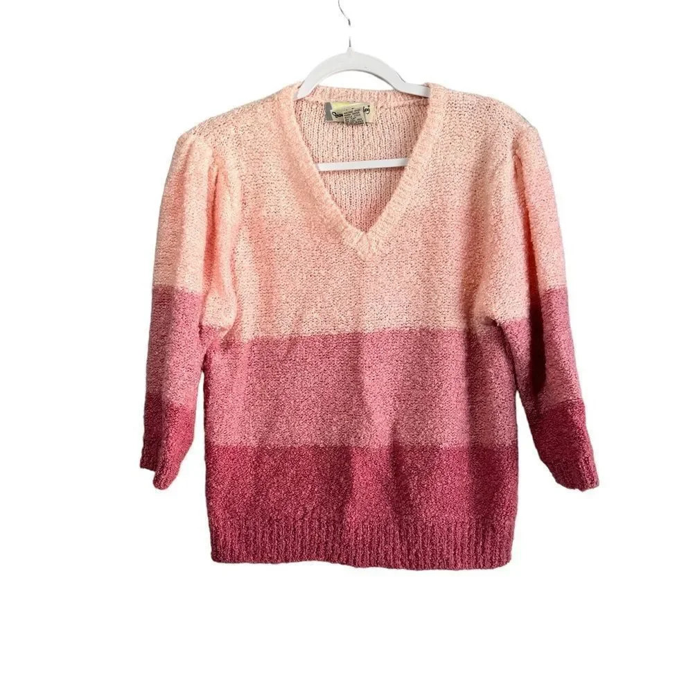 Vintage Diane Von Furstenberg Ombre Sweater Women's L Multi‎ Pink 90's